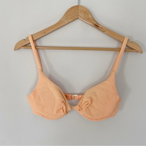 Vintage Rebel Beach Orange Textured Floral Bikini Top Size 36 - Picture 1 of 6